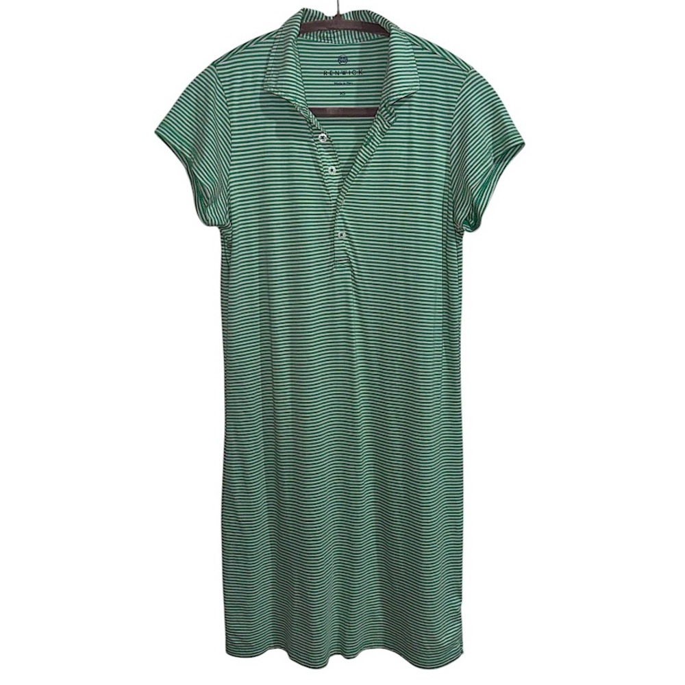 Renwick Cotton Polo Golf Dress Green Beige Stripe